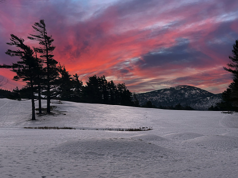 Winter Landscape at Sunset in New England