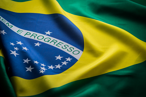 Close up studio shot of real Brazilian flag