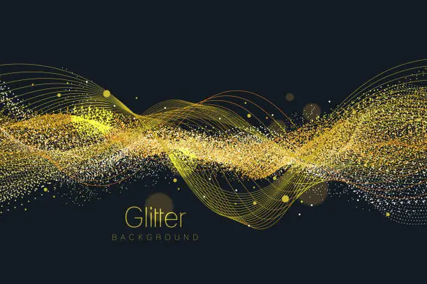 Vector illustration of Shiny abstract gold stripe on dark background