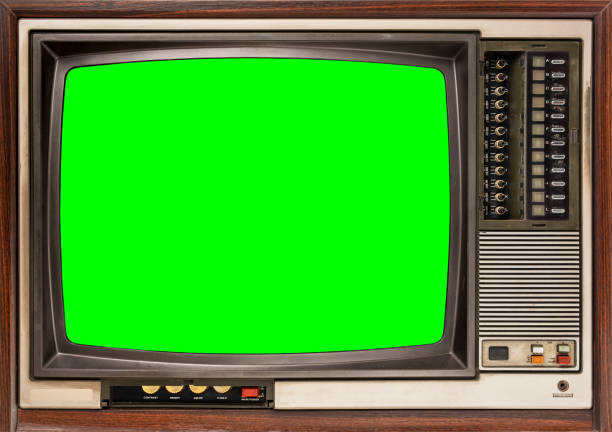 istock Front view, close-up, vintage old television with chroma key green screen for designer. Antique TV, old technology 1461067242