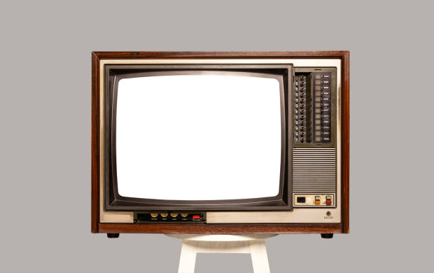 istock Vintage old TV with cut out screen and clipping path isolated on gray background. 1461067341