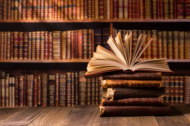 istock Vintage old hardback books. Education background. Back to school. Copy Space. 1461067795