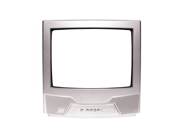 istock Silver old television with chipping path isolated on white background, analog retro, vintage tv style 1461068888