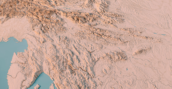 3D Render of a Topographic Map of Slovenia.  
All source data is in the public domain.
Color texture: Made with Natural Earth.
http://www.naturalearthdata.com/downloads/10m-raster-data/10m-cross-blend-hypso/
Relief texture: NASADEM data courtesy of NASA JPL (2020).
https://doi.org/10.5067/MEaSUREs/NASADEM/NASADEM_HGT.001
Water texture: Contains modified Copernicus Sentinel data courtesy of ESA. 
URL of source image: https://scihub.copernicus.eu/dhus/#/home.