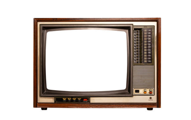 istock Front view of retro old TV with blank screen isolated on white background. Clipping path included 1461069438