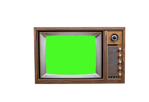 istock Retro old television with green screen isolated on white background, antique TV, old technology 1461069474