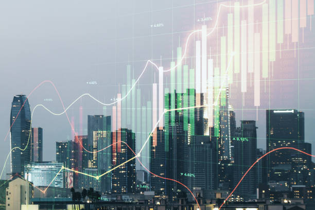 istock Multi exposure of abstract virtual financial graph hologram on Los Angeles skyline background, forex and investment concept 1461069665