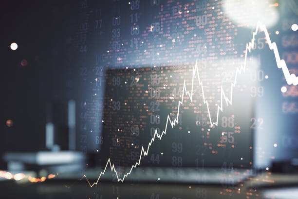 istock Multi exposure of abstract creative financial chart with world map on laptop background, research and analytics concept 1461070504