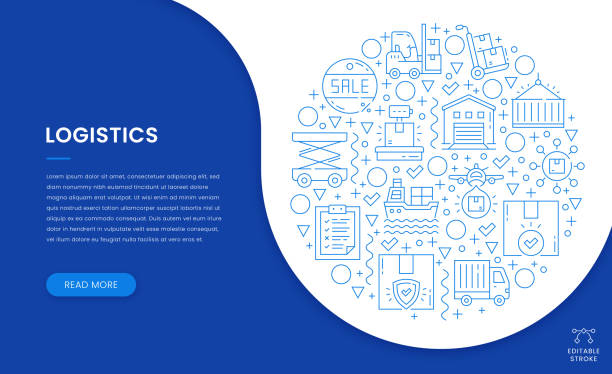 Logistics Web Banner Concept with Icon Pattern Logistics Web Banner Concept with a circle shaped Icon Pattern. Can be used separately, adjustable colors and editable stroke. airplane backgrounds stock illustrations