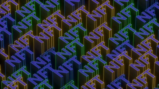 3d rendering of NFT Text Neon Lighting Technology Background.