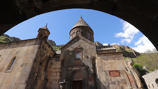 The monastery of Geghard is a renowned ecclesiastical and cultural centre of medieval Armenia, where a school, scriptorium, library and many rock-cut dwelling cells for clergymen could be found in addition to the religious constructions