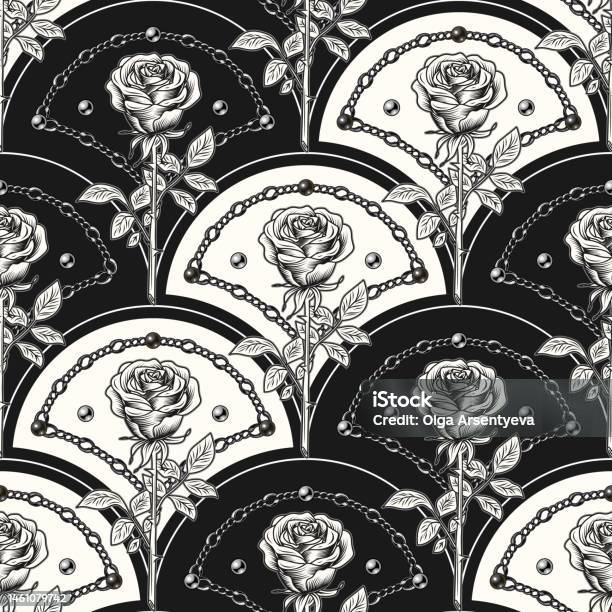 Pattern With Diagonal Shell Shaped Grid Roses Stock Illustration ...