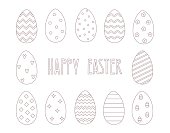 istock Outline easter eggs vector illustrations. Happy Easter line text. 1461083254