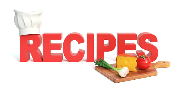 Recipes, cooking 3d concept, food preparation 3d rendering