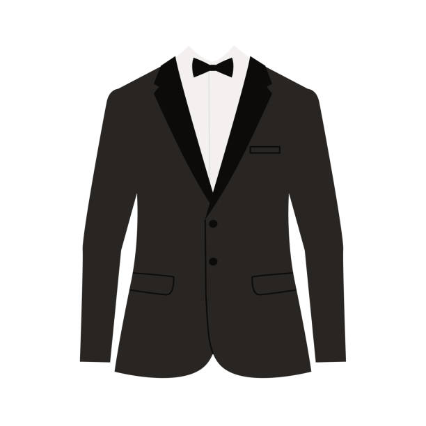 Wedding men's jacket with bow. Men's suit, tuxedo. Isolated vector illustration dinner jacket stock illustrations