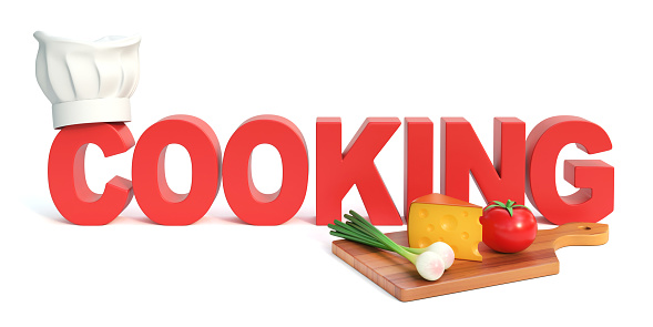 Cooking 3d concept, food preparation 3d rendering