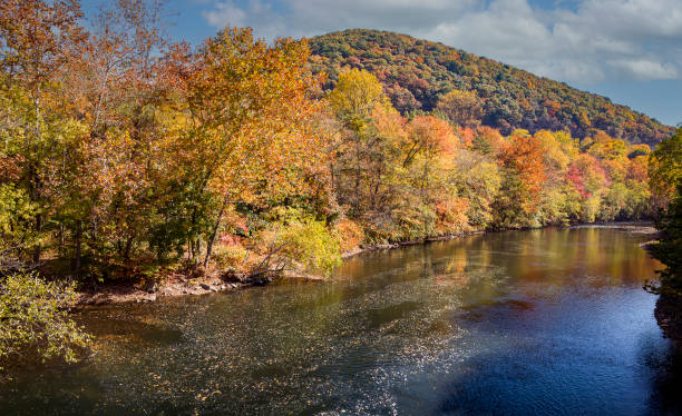 istock View of Autumn Colors by a River and Mountain Side 1461087162