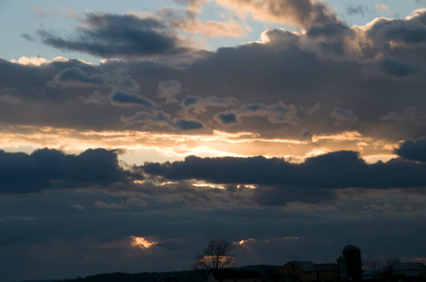 A View of a Sunset, Trying to Break Thru Clouds, With Multiple Cloud Layers, on an Autumn Day
