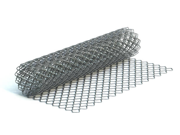istock Coil of steel wire. Mesh netting roll. Chain link fence 3d rendering 1461091001