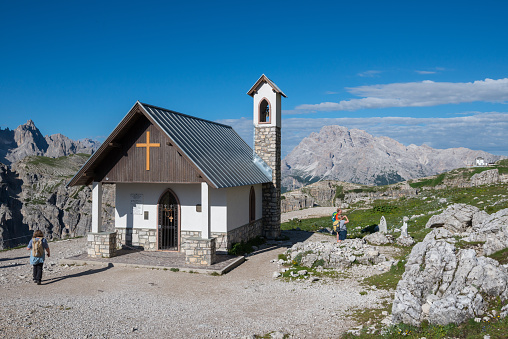 Bolzano, Auronzo di Cadore, Italy - June 30, 2022: Alpini Chapel in the Auronzo Dolomites