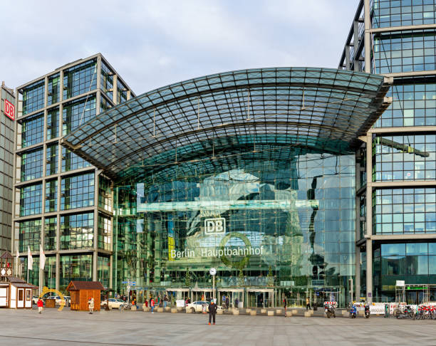 On November 19th 2022, the Berlin Main train Station and shopping center during a cold and cloudy autumn day This central station, always crowded, hosts the national and regional train ways as well as the city  subway to make connections for the capital city and the country.