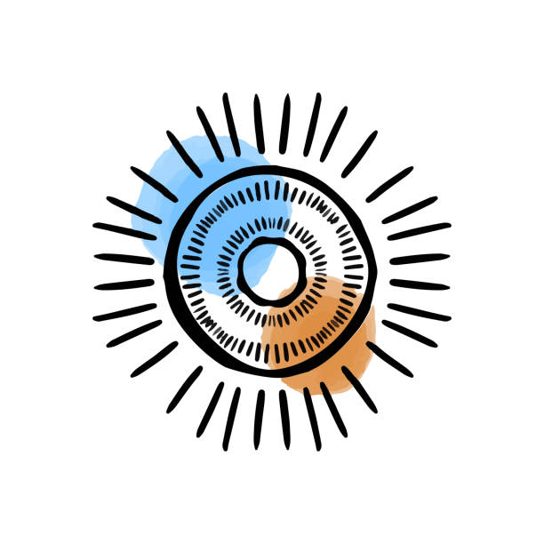 istock Vector illustration of abstract sun hand drawn in black line. Colored spots of watercolor paint. Logo for isoterics, celestial bodies, astrology. 1461096861