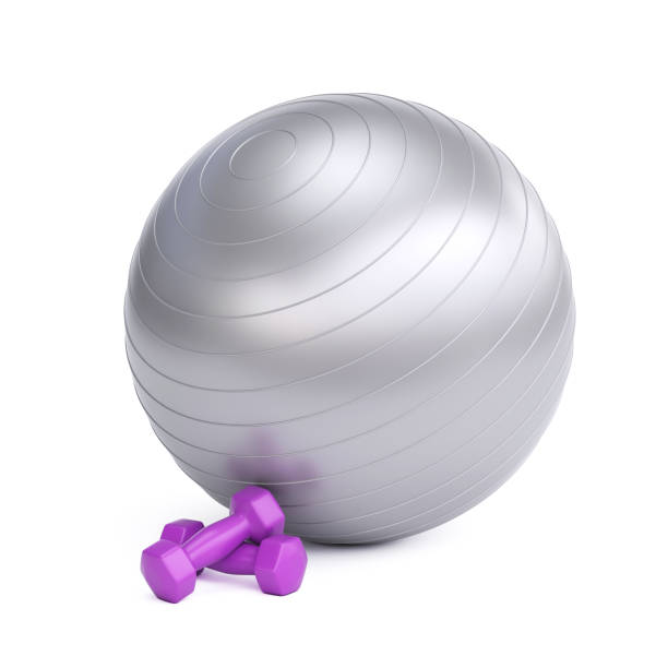istock Fitness ball and small weights isolated on white background 3d rendering 1461097130