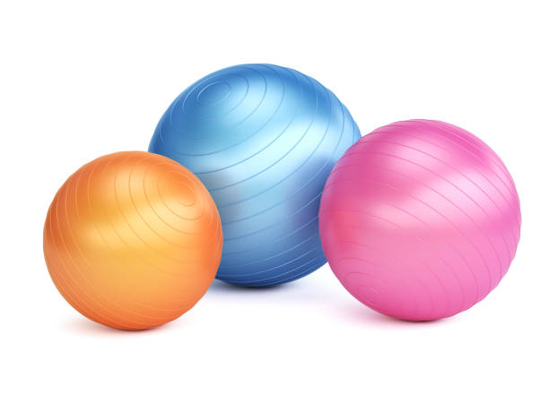 Three  fitness balls isolated on white background 3d rendering stock photo
