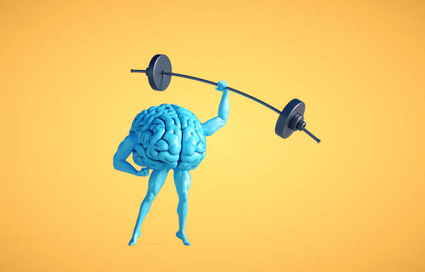 istock Blue human brain lifting weight. Private lessons and knowledge concept. 1461098970