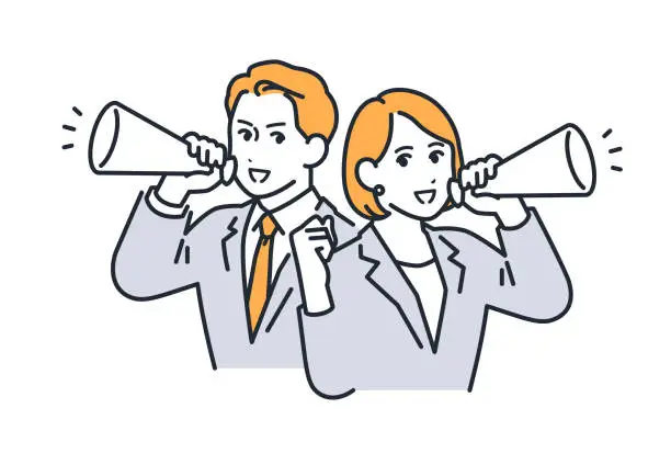 Vector illustration of Simple vector illustration material of a business person cheering with a megaphone
