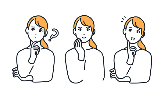 A simple vector illustration set material of a young woman who solved her troubles