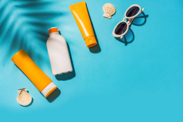 istock Sunblock lotion bottles and sunglasses 1461100151