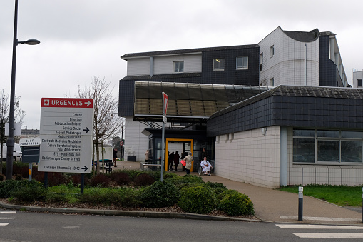 Vannes, France, 30 janvier 2023 : Main entrance to the Broceliande Atlantique hospital in Vannes