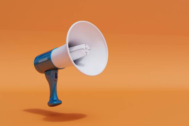 istock disclosure of important information. loudspeaker on an orange background. copy paste, copy space. 3D render 1461102356