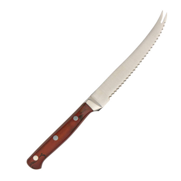 istock Serrated kitchen knife close-up, isolated on white background 1461103628