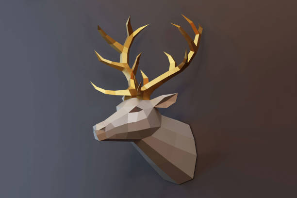 istock low poly deer trophy with golden horns in profile, gray background, 3d rendering 1461104239