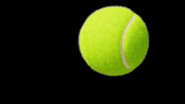 Tennis Ball Hits the Camera Close-up in Slow Motion on Blue and Black Backgrounds. 2 Videos. Beautiful Tennis 3d Animations of Flying Ball Isolated Green Screen. Sport Concept