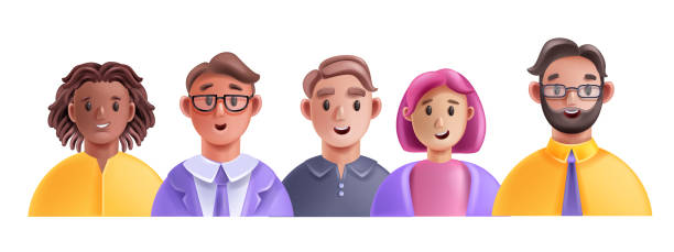 ilustraciones, imágenes clip art, dibujos animados e iconos de stock de perfil 3d personas vector avatar conjunto de iconos, hombres mujer cara feliz joven masculino personaje de dibujos animados. - men cartoon human face human head