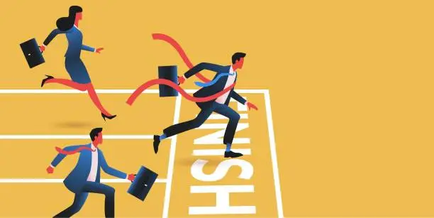 Vector illustration of Businessman on a finish line illustration