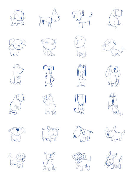 Cute Cartoon Dogs Cute Cartoon Dogs With Simple Contours in Original Style dog poodle pets cartoon stock illustrations