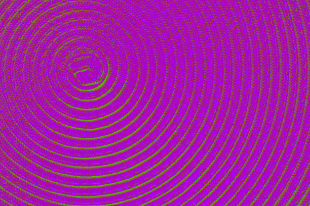 Circles on fabric. Neon geometry. Purple, violet background. Minimalism.