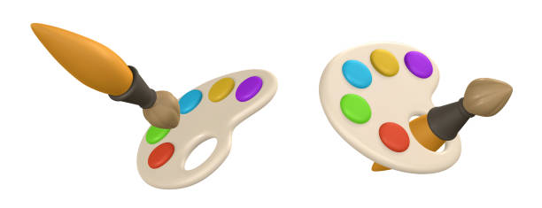 istock 3d realistic palette with paints and brush in cartoon style. Vector illustration 1461111748