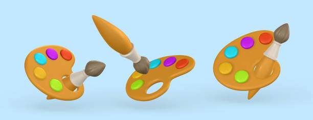 istock 3d realistic palette with paints and brush in cartoon style. Vector illustration 1461111761