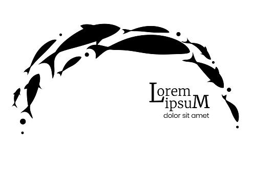 Fish logo black template design. Jumping school of fish. Vector illustration.