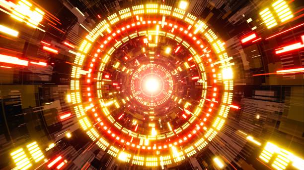 istock Bright Red Light Golden Cyber Tunnel 1461121505