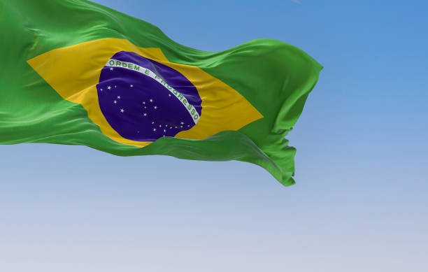 istock Brazil national flag waving in the wind on a clear day 1461121925