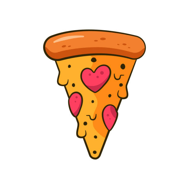 ilustraciones, imágenes clip art, dibujos animados e iconos de stock de rebanada de pizza de san valentín con pepperoni en forma de corazón. dibujos animados - sausage shaped