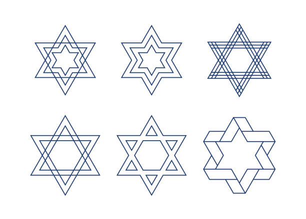 Set of different Jewish six-pointed stars vector illustration with editable stroke Set of different Jewish six-pointed stars vector illustration with editable stroke magen david adom stock illustrations
