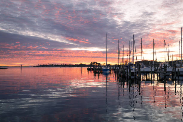 Sunset over the harbor and marina in the town of Oriental in eastern North Carolina.