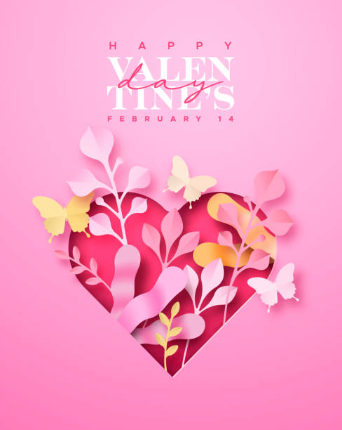 illustrazioni stock, clip art, cartoni animati e icone di tendenza di san valentino carta rosa taglio cuore biglietto d'amore - vector valentine card craft valentines day
